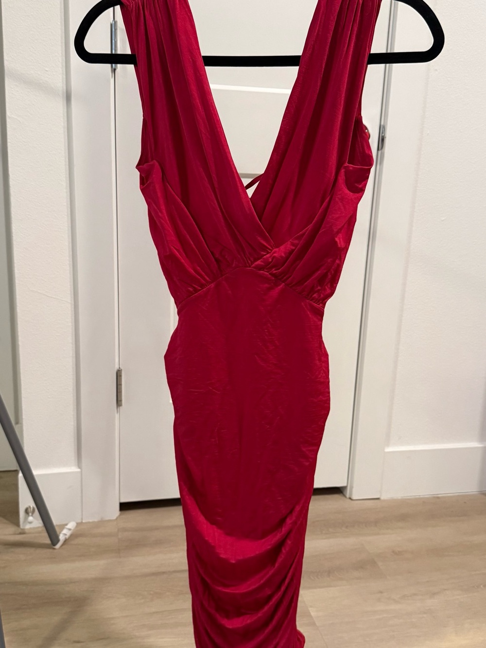 bebe Deep V-Back Red Sleeveless Dress